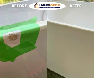 bathroom tub that has been repaired after chip damage