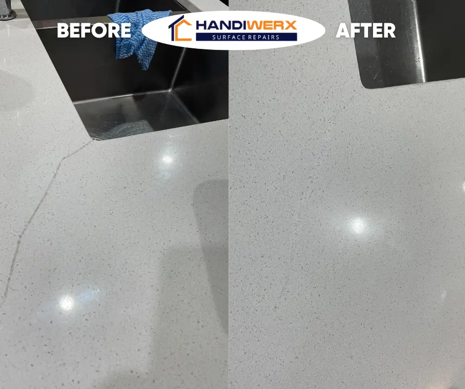 stone benchtop scratch that has been repaired